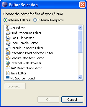Editor Selection dialog