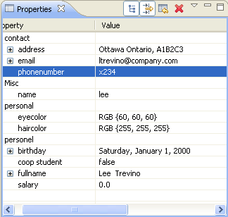 Picture of a Properties sheet with 3 columns, including a column for property and a column for value.