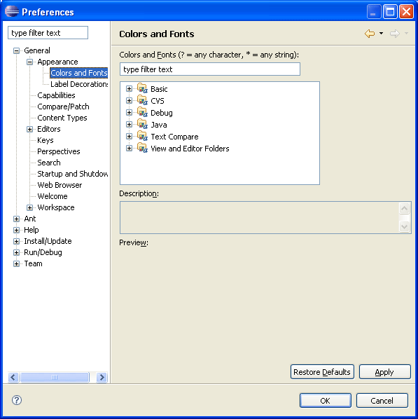Fonts preference page