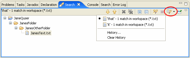 Search view. Drop down button.