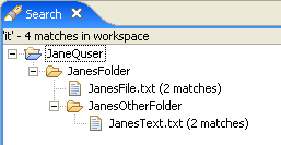 Search view. Four matches for the word it found in the Workspace.