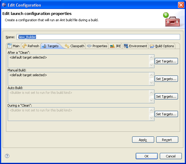 Targets tab of External tools dialog