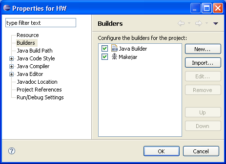 Project properties dialog