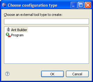 Choice of external tool type dialog