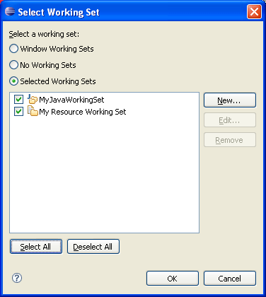 Picture of working set selection dialog