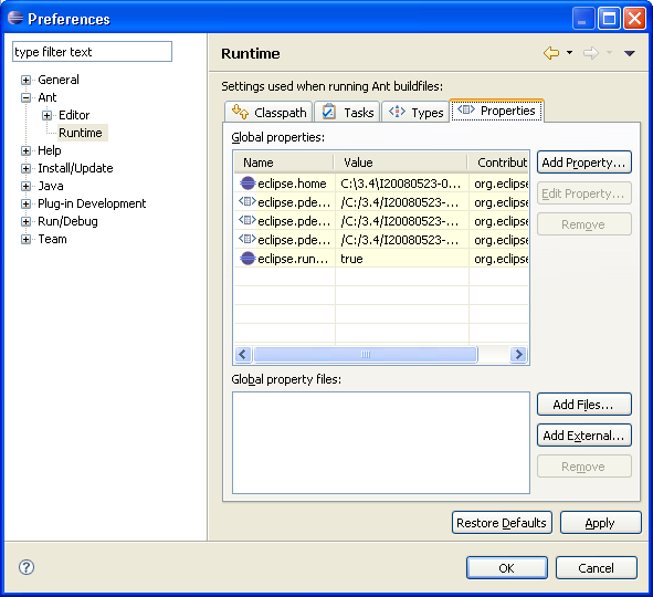 Ant properties preference page