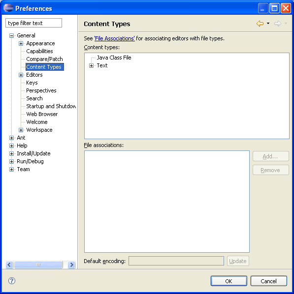 Content types preference page