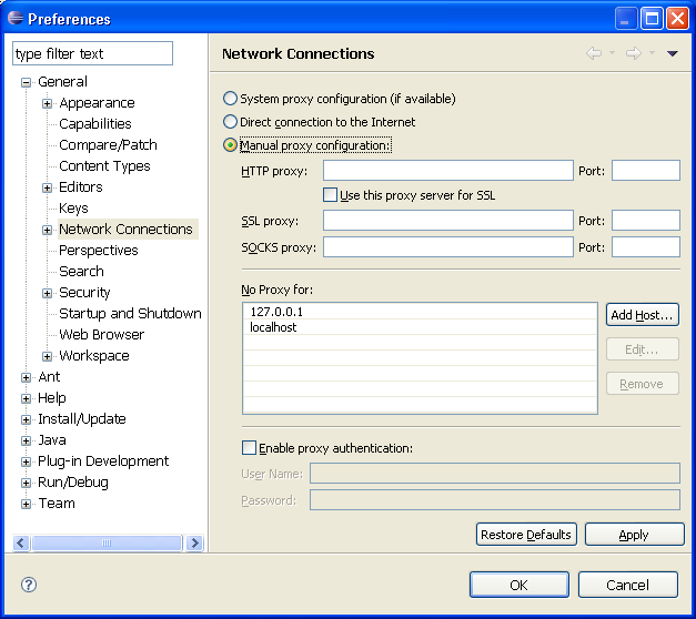 Network Connections preference page