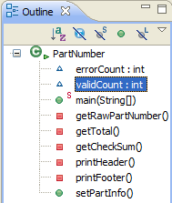 Picture of Outline view showing structure for a Java file