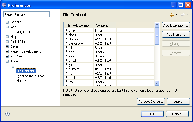 Team File Content preference page