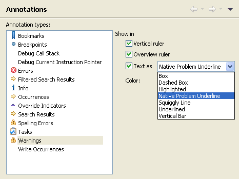 Picture showing the configuration of annotation text styles