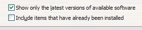 Checkbox controls in the Available Software page