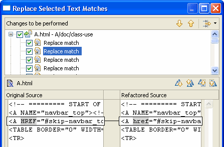 Replace text match dialog